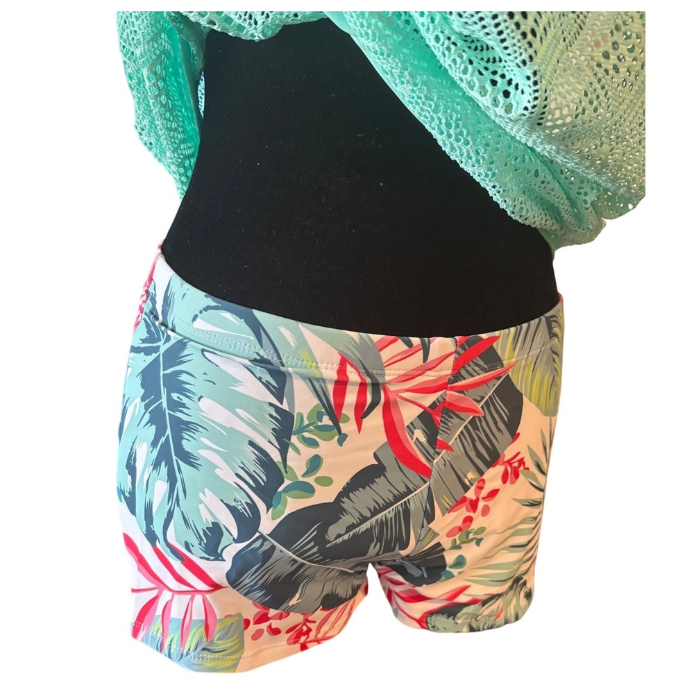 Women's Tankini Swim Set Size S Mint Green Tropical Palm Crochet Boy Shorts NWOT - Picture 7 of 10